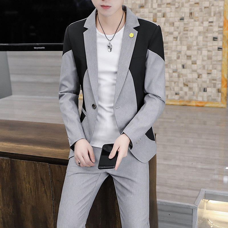 306B-2-T168-P1252025秋装拼接时尚青年西服两件套装礼服职业装,男装西服,星座507A（原星座306B-2）