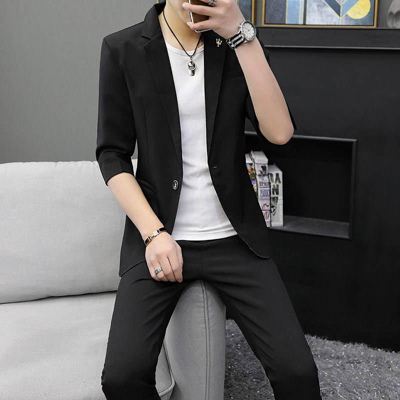 306B-2-LJT936-P1202021夏季纯色西服两件套装七分袖中袖西装,男装西服套装,星座507A（原星座306B-2）