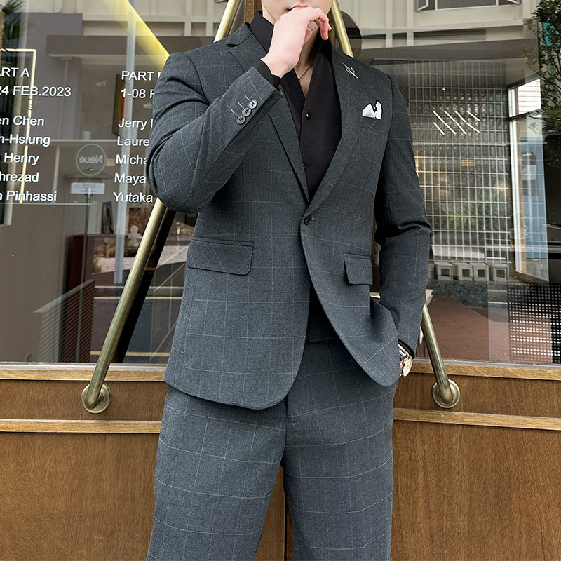 306B-2-LJT3500-P2402025秋季男士商务休闲格子西服两件套装礼服,男装西服,星座507A（原星座306B-2）