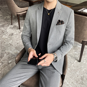 306B-2-LJT055-P225 2025春装休闲英伦男士单扣西服两件套结婚图片