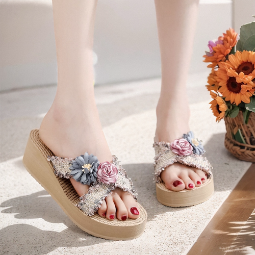 厚底交叉拖鞋女小香风外穿凉鞋潮