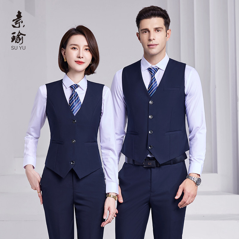 职业西装马甲套装男女酒店前台马夹三件套台球室工作服服务员工装