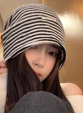 Charn Kiond 日本设计师联名款条纹堆堆帽显脸小针织镂空套头冷帽