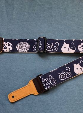 纯手工制作日系猫加厚型吉他带电吉他带guitar strap吉他肩带