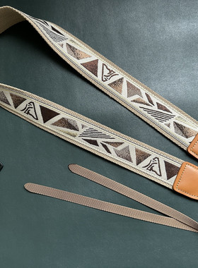 Unikstrap纯手作原创百搭咖色抽象几何精细绣花通用相机背带