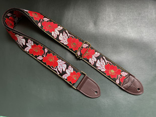 纯手工红艳艳的山茶花通用吉他背带贝斯背带Guitar straps