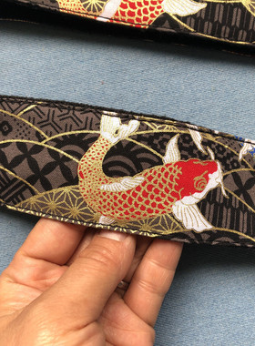 纯手工原创幸运锦鲤和风吉他带含缓冲垫通用吉他背带Guitar strap