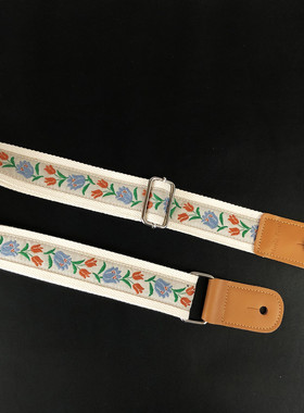 原创纯手工高雅郁金香刺绣通用尤克里里肩带 ukulele strap