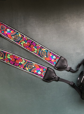 纯手工原创刺绣5CM加宽通用相机背带单反微单相机带camera straps