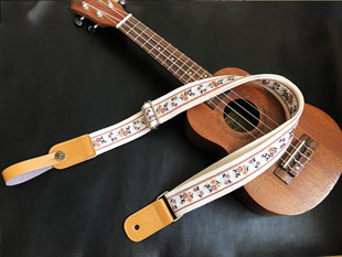 原创小碎花刺绣通用尤克里里肩带纯手工尤克里里带ukulele strap