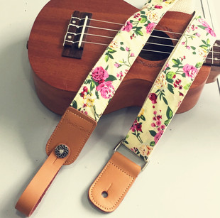 GIGFORU纯棉美式田园碎花尤克里里肩带UKULELE STRAP 真皮皮头