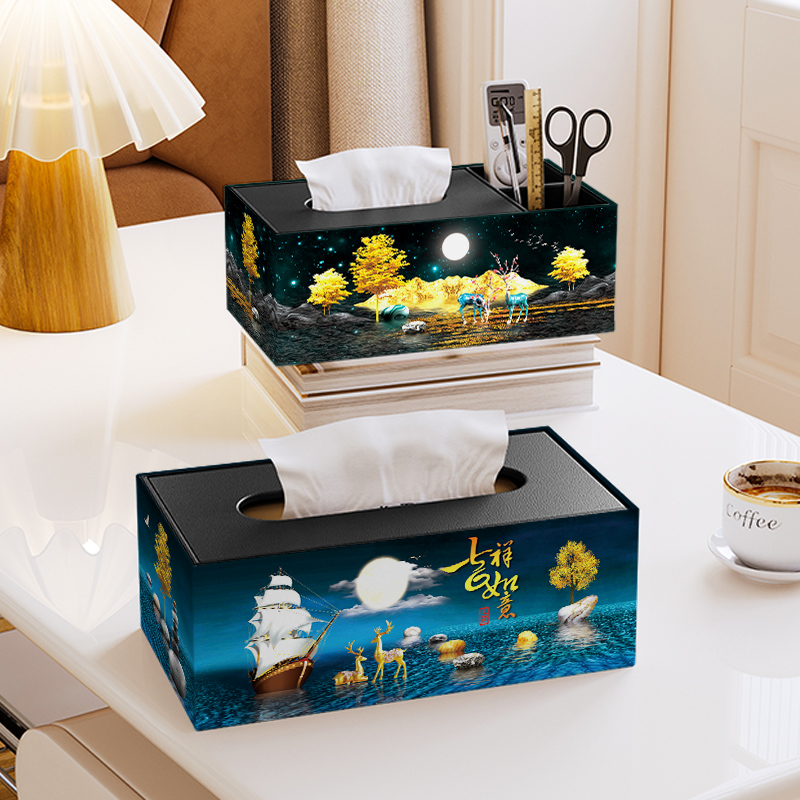 中式轻奢皮革家用纸巾盒2025新款