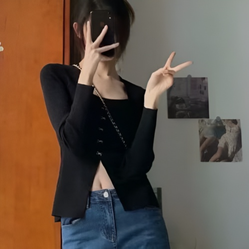 法式开叉设计感内搭打底衫小上衣