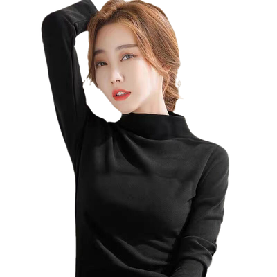 秋冬纯色长袖打底衫女春内搭韩版半高领设计感上衣气质潮超火洋气