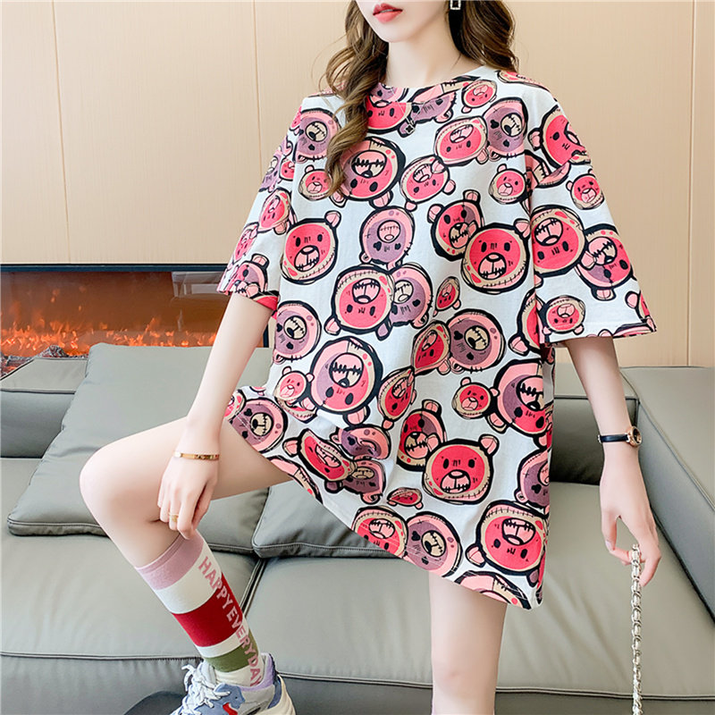 cuwu复古港风小熊满印花短袖T恤男女夏2024年宽松半袖情侣潮上衣,女装/女士精品,T恤,淘宝优惠券,粉丝福利购,淘宝优惠卷