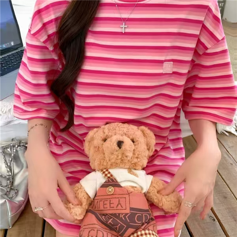 粉色条纹短袖t恤女短袖通勤常规