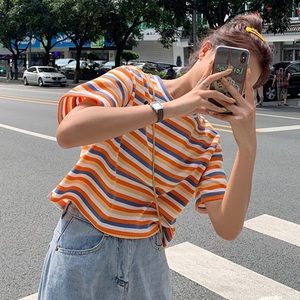 ins网红彩虹条纹t恤