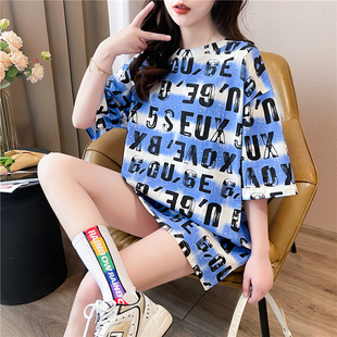 夏季百搭宽松胖mm2024新款短袖t恤女中长款外穿ins潮BF风上衣学生