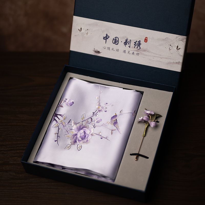 苏绣礼盒真丝围巾刺绣套装礼品