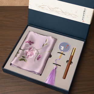 苏绣真丝围巾手工刺绣桑蚕丝巾双面绣书签礼盒中国风特色伴手礼品