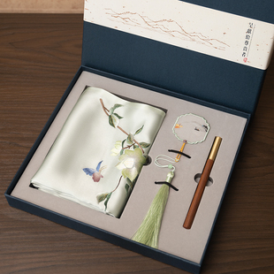 苏州绣美丝巾真丝刺绣围巾双面绣书签礼盒中国风特色商务伴手礼品