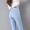 Light blue single pants with a cropped length of 9