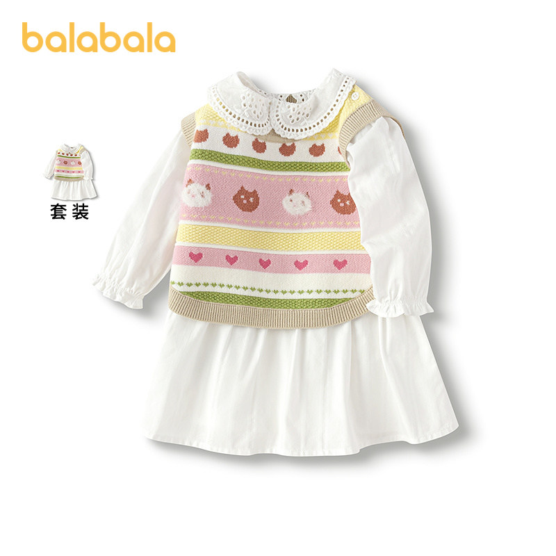 巴拉巴宝宝连衣裙儿童裙子2025春秋新款女童公主裙假两件文艺甜美