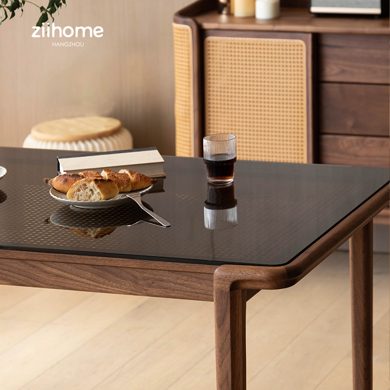 时序餐桌 致家家居 长方形实木玻璃餐桌家用小户型桌子吃饭家用