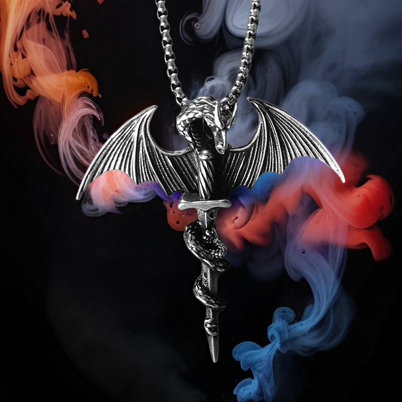 钛钢蛇骨链男龙剑吊坠项链欧美