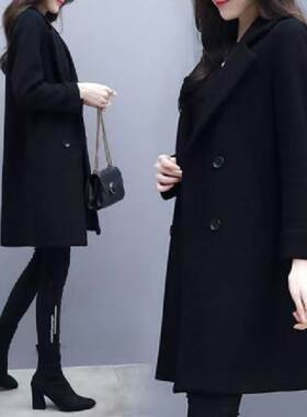 龙凤呢韩版秋冬装加厚毛呢外套女中长款黑色小个子妮子大衣女