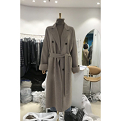 韩国东大门秋冬新装 长款 双排扣毛呢外套女腰带显瘦呢子大衣潮