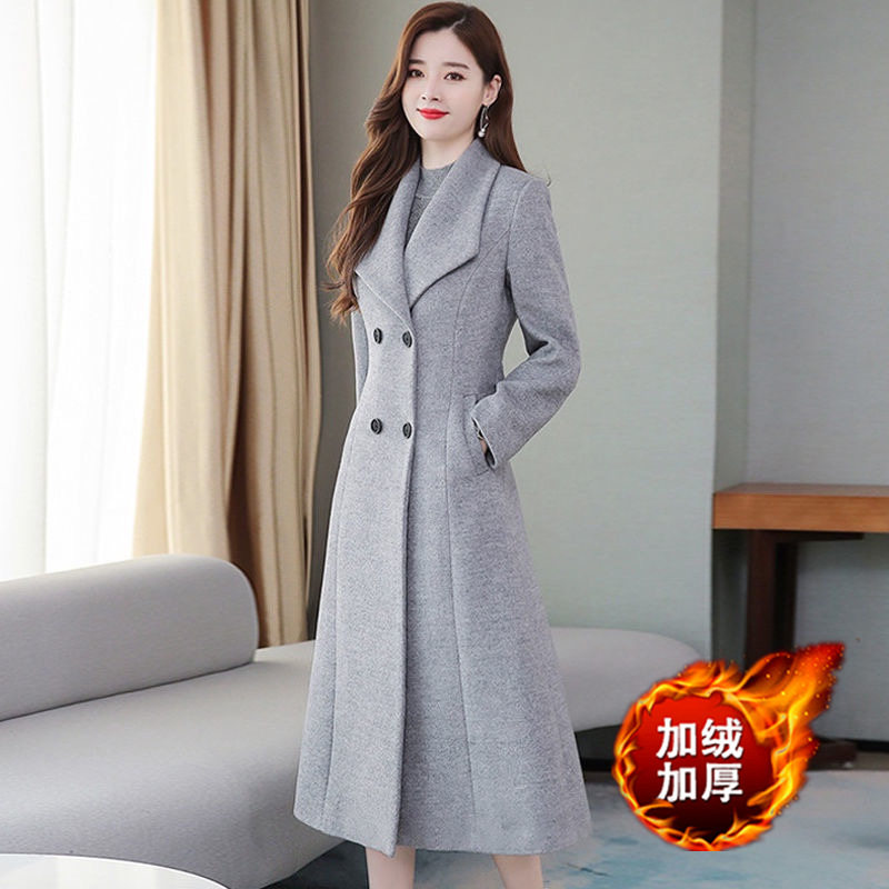 风衣2025春秋新款毛呢大衣女过膝加厚大码翻领超长款修身收腰外套