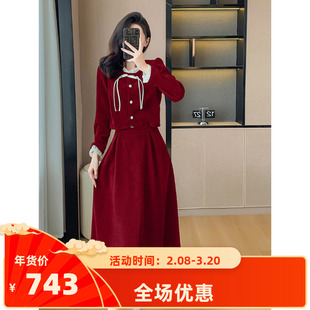 新中式国风假两件连衣裙子早春秋冬季年新款女法式气质小个子