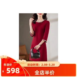 女装新款小个子红色妈妈裙子礼服喜婆婆婚宴婚礼洋气结婚连衣裙