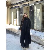 中长款 实拍2024年新款 黑色毛呢大衣质冬季 翻领毛呢外套