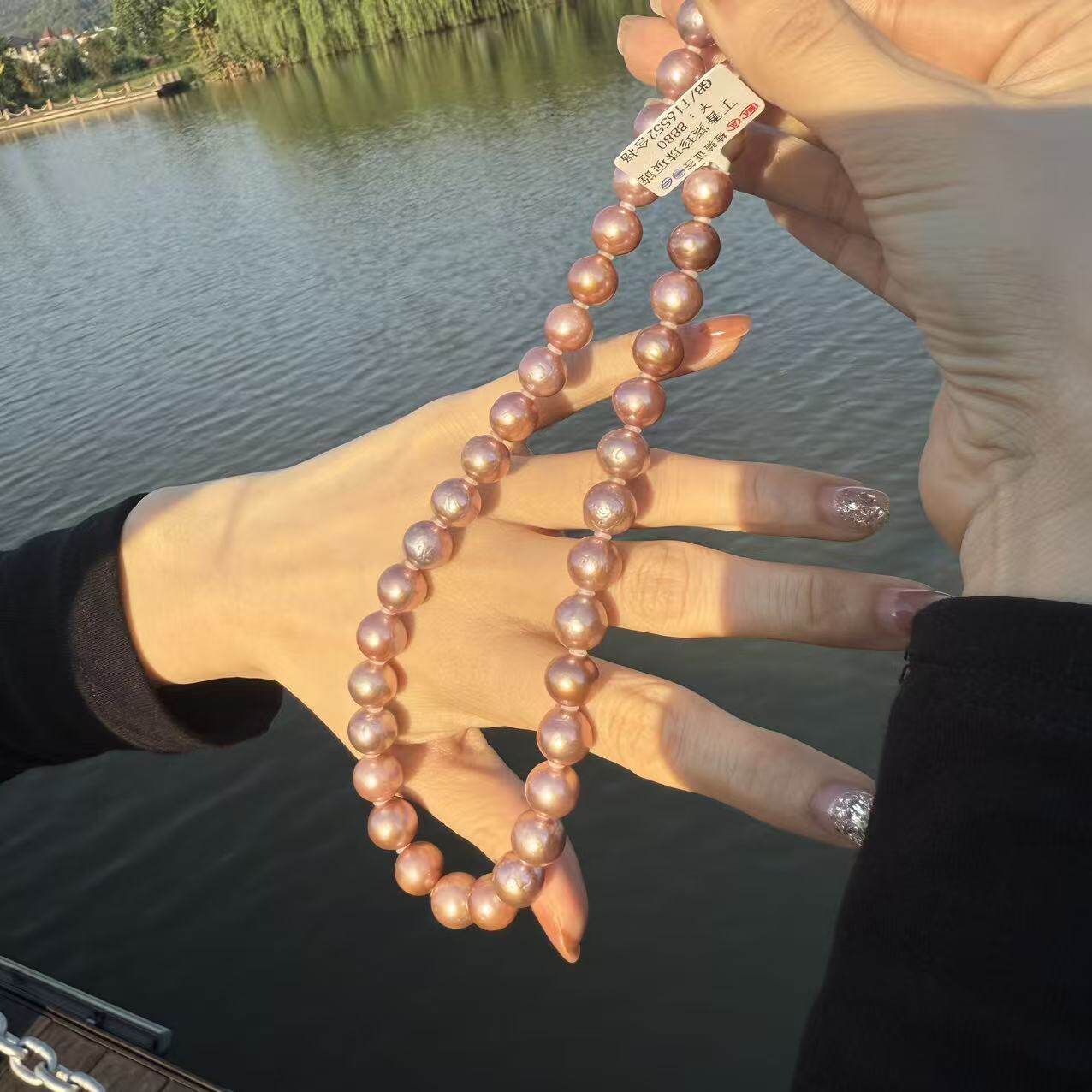 S925银 9-12mm淡水丁香紫珍珠项链 XL2884