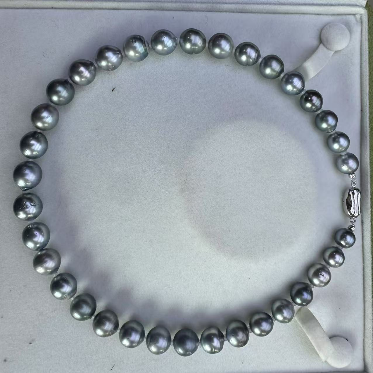 【周总专享】S925银 海水铂金灰9-12mm珍珠项链 XL2645