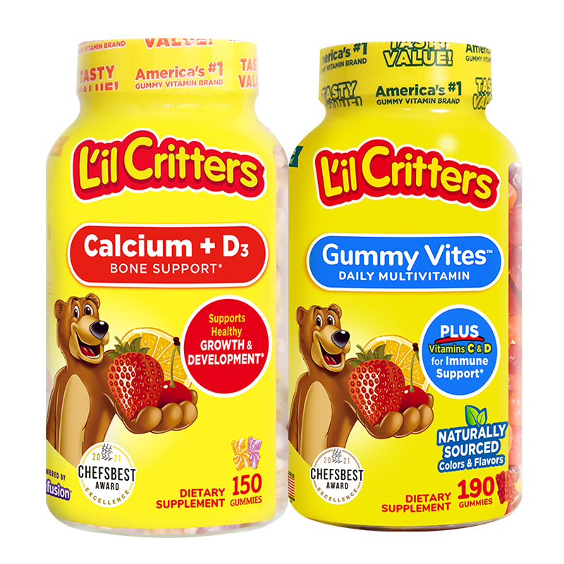 丽贵lilcritters小熊软糖多种儿童复合维生素宝宝儿童钙D3成长钙
