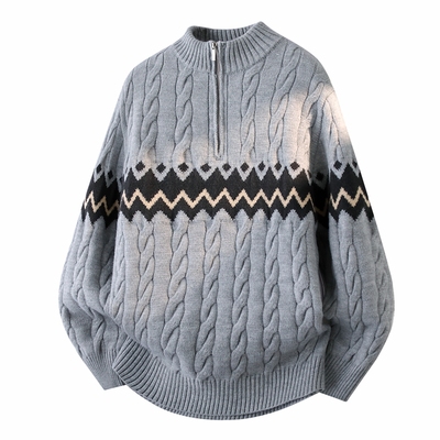 侨迪蒙拉半高领加厚保暖针织衫男重磅提花毛线衣内搭秋冬季毛衣