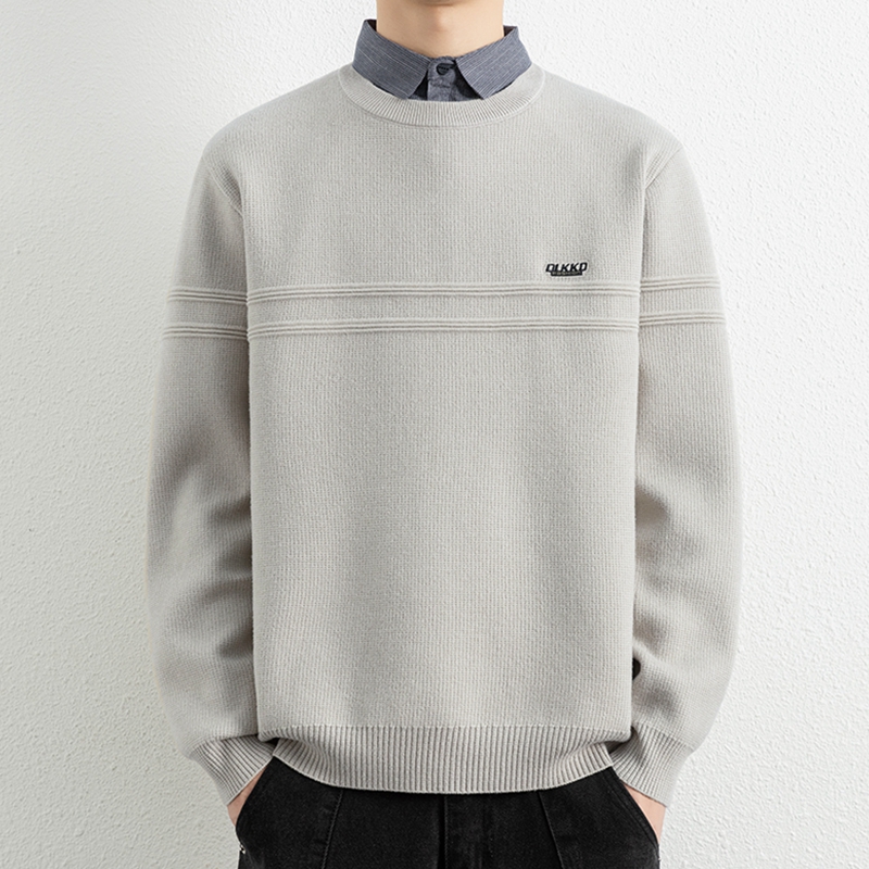 侨迪蒙拉衬衫领男士秋冬季保暖针织衫假两件加厚潮毛衣内搭打底衫