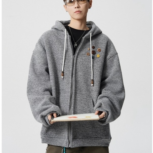 上衣男女同款 男士 慵懒线衣外套潮牌卫衣 设计感加绒连帽秋冬季 时尚