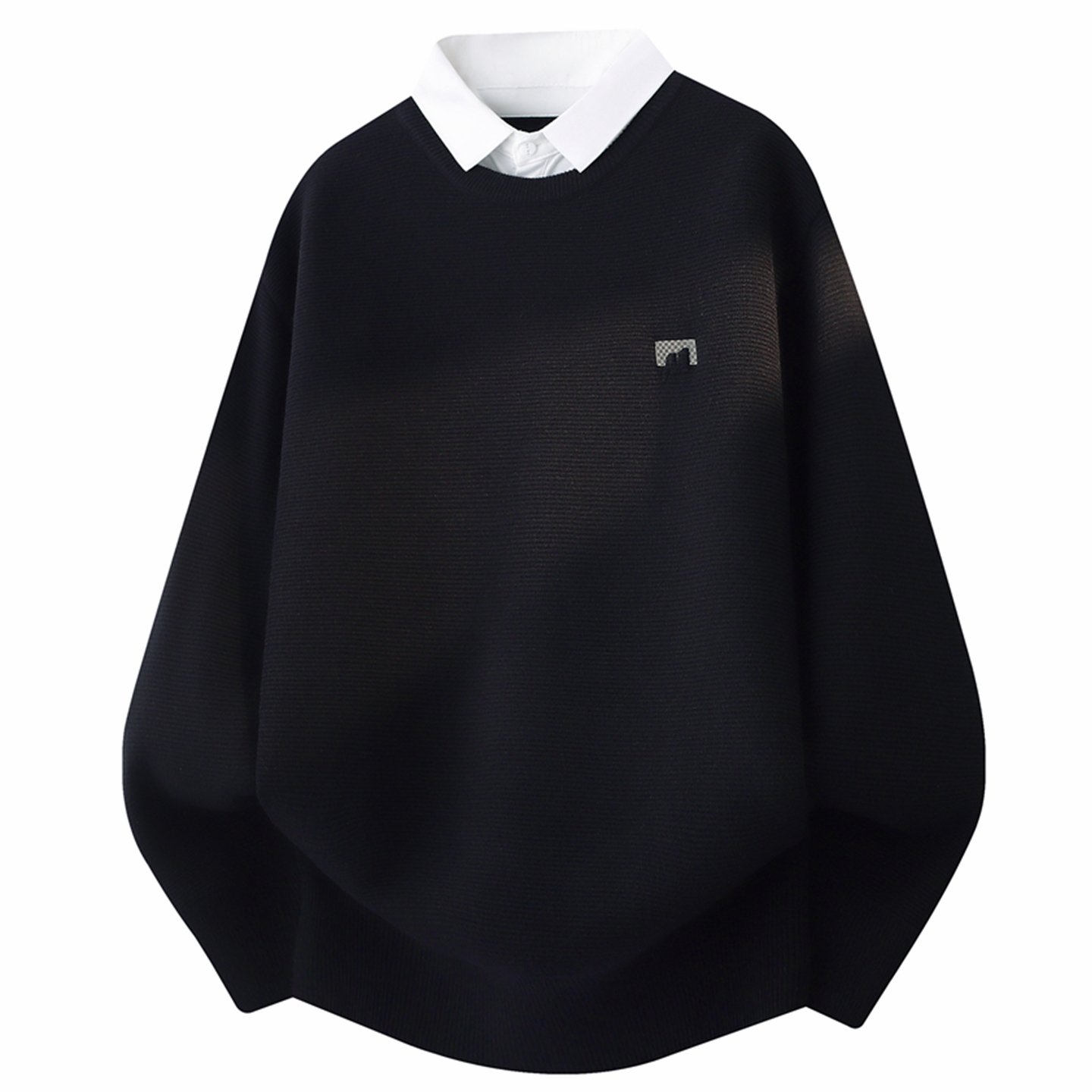 侨迪蒙拉高级感衬衫领男士针织衫加厚保暖假两件内搭冬季潮流毛衣