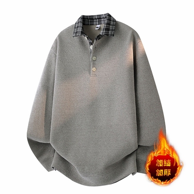 侨迪蒙拉高级感衬衫领男打底衫加绒加厚保暖内搭冬季潮牌翻领卫衣