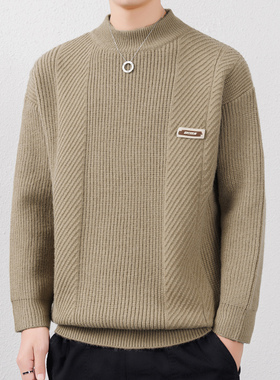 侨迪蒙拉重磅秋冬款加厚内搭保暖半高领毛衣男美式打底中领针织衫