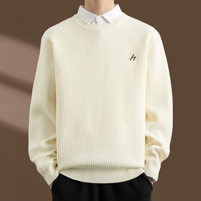 侨迪蒙拉秋冬季高级感男士衬衫领针织衫加厚保暖假两件毛衣内搭