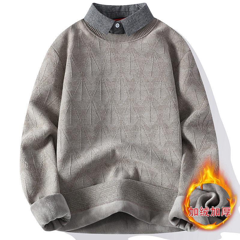 侨迪蒙拉套头衬衫领加绒加厚