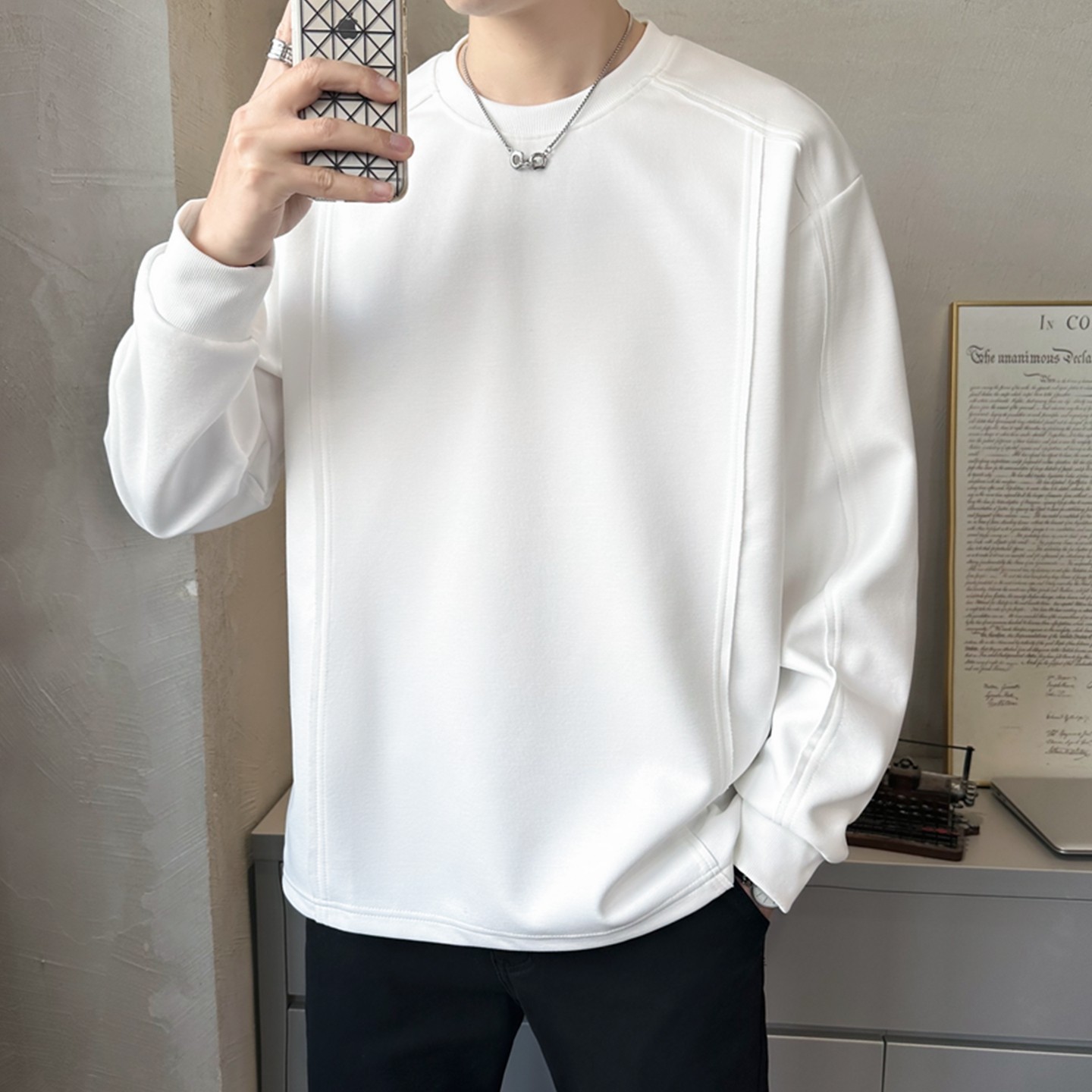 新款圆领男士反车线春秋季上衣青少年简约时尚打底衫百搭潮牌卫衣,男装,卫衣,淘宝优惠券,粉丝福利购,淘宝优惠卷