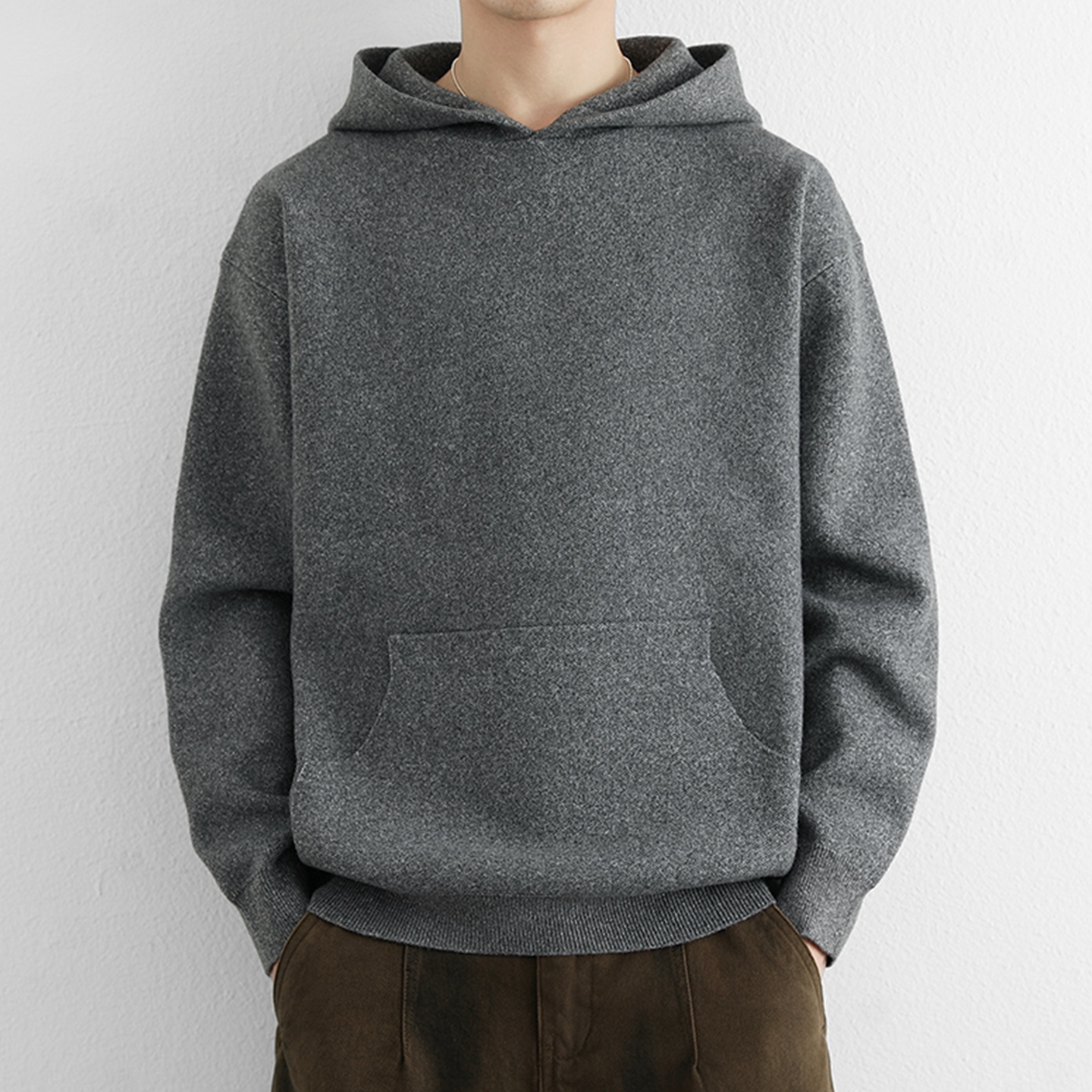 秋冬季男士加厚质感针织卫衣青少年时尚保暖线衣内搭潮牌毛衣打底