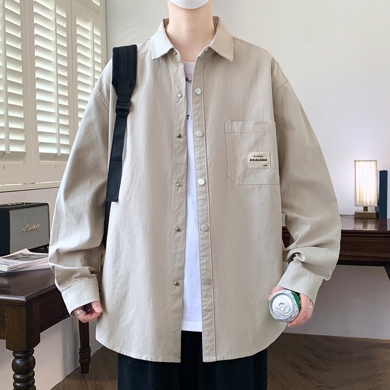 2025男士新款翻领印花休闲时尚外套春秋季简约个性经典潮流衬衫