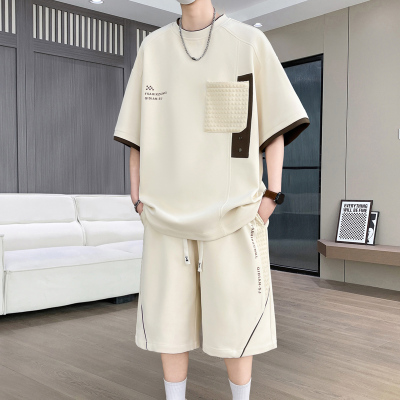 侨迪蒙拉夏季男士冰感短袖T恤套装运动休闲五分裤一套帅气穿搭